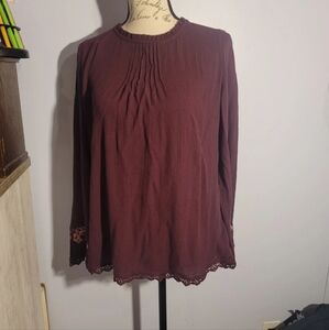 ❤️5 For 25 😍Burgundy Time And Tru Long Sleeves Blouse Boho Hippie Size Medium